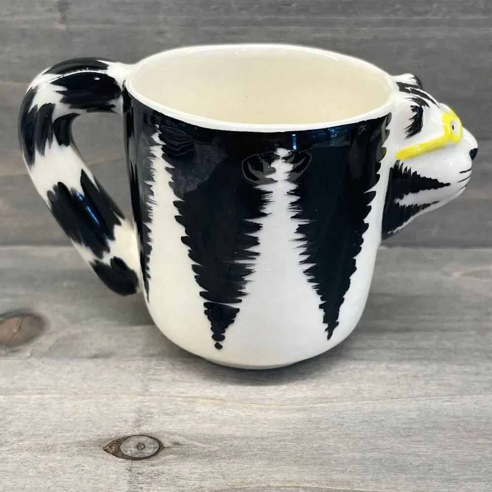 Vintage Tom Hatton Signed Ceramic Striped Cat Teacups Saucer Set 1985 Espresso